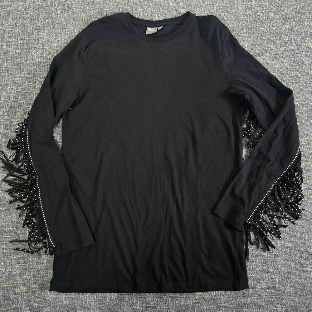 ASOS Black Long Sleeve Tee with Fringe Detail